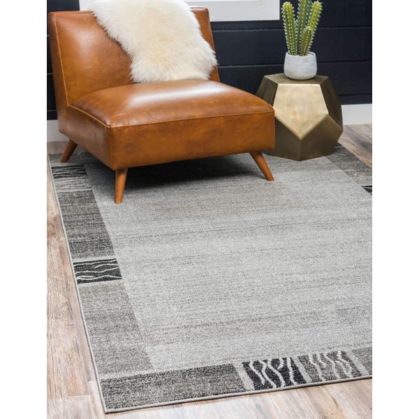 Unique Loom Del Mar Collection Area Rug-Transitional Inspired with Modern Contemporary Design, 6 ft x 9 ft, Light Gray/Beige