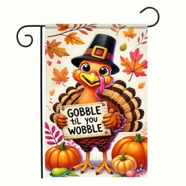 Happy Thanksgiving Garden Flag 12 x 18 Double Sided Thanksgiving Turkey Fall Flag Pumpkin Decorative Gobble Gobble Garden Flag for Harvest Fall Autumn Yard Outdoor Banner
