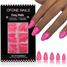 Rose Pink Short Press on Nails Almond OFDNE Fake Nails Full Cover False Nails Solid Colour Stick on Nails Glossy Glue on Nails Reusable Acrylic Nails Artificial Nails for Women Girls 144 Pcs