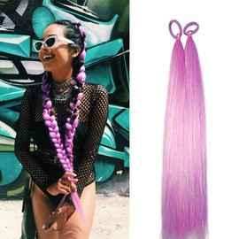 Pink Purple Blended Ponytail Extensions With Tinsel for Women and Girls Synthetic Ponytail Hair With Rubber Band Daily Party Festival Rave Wacky Crazy Day Hair Pieces 2pcs/lot