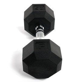 Power Systems Rubber Octagonal Dumbbell, 25 Pounds, Black/Silver (61525)