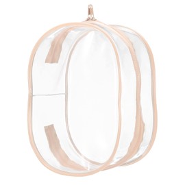 sourcing map Figure Display Bag, 15 x 9.5 x 22 cm PVC Oval Portable Dolls Pouch Carrying Case Storage Bag Keychain Charm for Showing Off Boxes Dolls, Peach Pink