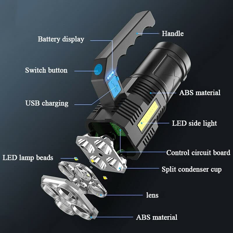 Wrrozz LED Flashlight USB Rechargeable, High Lumens Tactical Light with