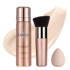 Silk Airbrush Spray Foundation with Buffing Brush, Buildable Coverage, Long Lasting Waterproof, Medium, Air Brush Makeup Foundation for Smooth Radiant Skin, Concealer (Nude, 2.28 Fl Oz)