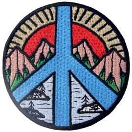 Peace Sign Mountain and River Embroidered Iron on Sew on Patch