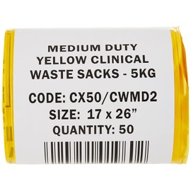 Hanfare CX50/CWMD2 Müllbeutel für klinische Abfälle, mittelschwer, Gelb, 50 Stück