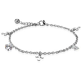 Bungsa Charm Bracelet Cross and Crystal Stainless Steel for Women Silver (Charm Chain Bracelet Women's Bracelet Men's Bracelet Surgical Steel Jewellery Stainless Steel Bracelet), Stainless Steel,