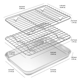 Baking Sheet with Rack Set, Yododo Set of 4 (2 Sheets + 2 Racks), Stainless Steel Cookie Sheet Baking Pan Tray with Cooling Rack, Non Toxic & Heavy Duty & Easy Clean - Size of 9 inch