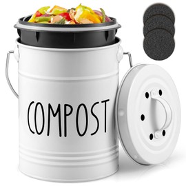 Kitchen Compost Bin, 1 Gallon Countertop Compost Bin with Lid, Indoor Compost Bucket, Includes Inner Bucket Liner and Carbon Filters, White