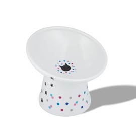 NECOICHI - tazón de Comida para Gatos Extra Ancho, Elevado, Evita la Fatiga del Cuello y los Bigotes, Apto para lavaplatos y microondas, Vendedor número 1 en Japón (Colorful Dots Limited Edition,