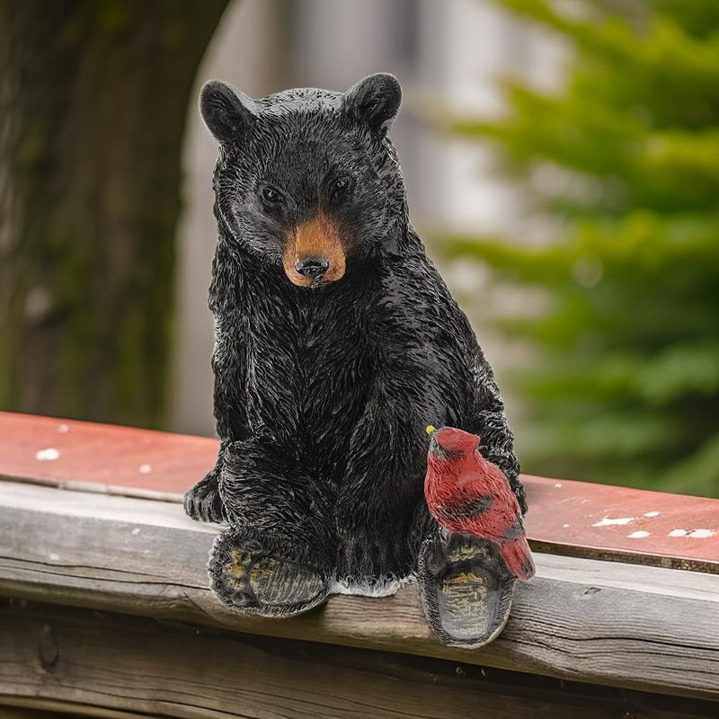 The Bridge Collection Black Bear and Cardinal Friend Figurine