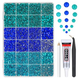 qiipii 2mm-6mm 3 Color Blue Series Crystal Resin Rhinestones w B7000 Jewelry Glue for Bedazzling Crafting Flatback Stones Gems Diamonds for Nails Face Eyes Makeup Tumblers Bottles DIY Crafts Clothes
