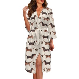 Coloranimal Dachshund Paw Print Nightgowns for Women Robes with Waist Belt Women's Sleepwear Home Hotel Bathrobe Lightweight Loungewear