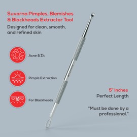 Suvorna Comedone Extractor 2in1, Milia Remover, Nose Blackhead Remover Tool, Whitehead Extractor, Pore Extractor, Black Head Remover for Face, Pore Cleaner, Pimple Popper Tool, Pimple Extractor
