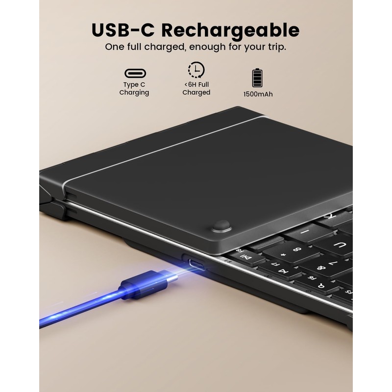 ProtoArc Backlit Foldable Keyboard, XK01 Plus Folding Portable Bluetooth Keyboard