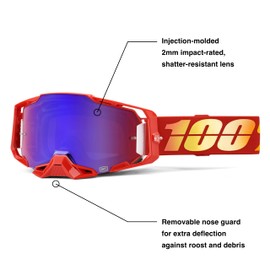 100% ARMEGA Goggles - Eyewear for Dirt Bikes, Motocross, Motorcycle, & Bike Sports - Durable Mountain Biking Goggles - Nuketown, Mirror Red/Blue Lens