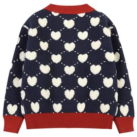 SMILING PINKER Baby Toddler Girls Cardigan Heart Knit Crew Neck Button Up Sweater Jacket(3T,Navy Blue)