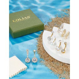 LOLIAS 9 Stück 14G Bauchnabelpiercing Gold Chirurgenstahl Piercing Bauchnabel CZ Clicker Bauchnabelpiercing Ring 10MM für Frauen Bauchnabelpiercing Chirurgenstahl Set