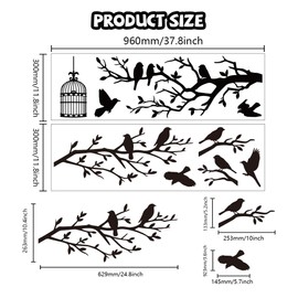 Peacoblue Black Branch Bird Wall Stickers Decals Decor Removable Peel and Stick, 2 Sheets 30x96cm Vinyl 3D Wall Murals for Bedroom Living Sewing Room Bathroom Classroom Playroom Home