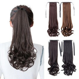 I'm so happy Ponytail Wig Curly Hair Extensions Clip Long Hair Point Wigs (Brown Black, 17.7 inches)