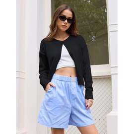 IWD Womens Cropped Cardigan Sweaters Cotton Knitted Preppy Clothes Winter Chunky Cardigan Casual Outfits (Black, Small)