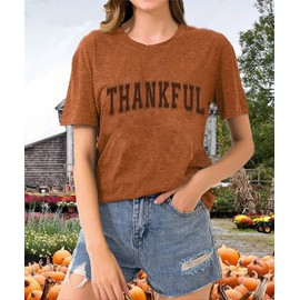 Thankful Shirts for Women Vintage Graphic Print Leopard Thankful T Shirts Fall Classic Short Sleeve Grateful Thankful Blessed Tee Tops(Brown M)