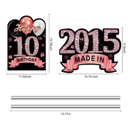 Puyruiv 2Pcs Rose Gold 10th Birthday Yard Sign Decoration for Girl,Happy 10th Birthday Made in 2015 Lawn Sign Party Supplies, 10 Year Old Birthday Yard Decor with Stakes