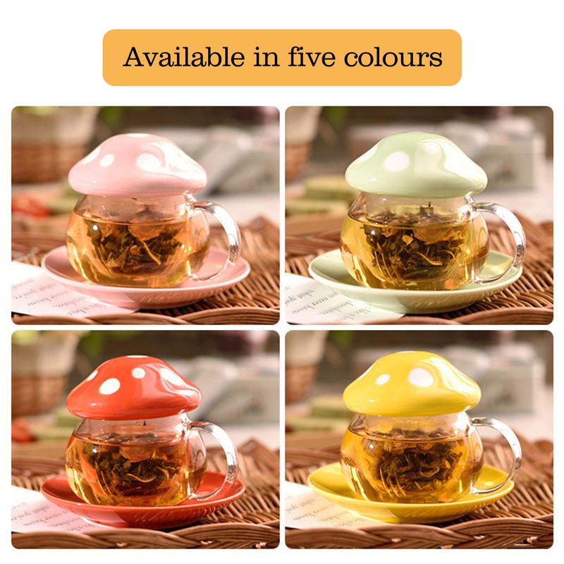 Cute Mushroom Shaped Teacup Ceramic Glass Filter Tea Cup Set