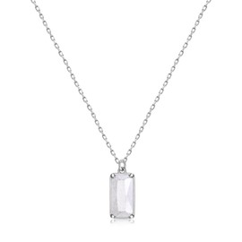 Ever Faith 925 Sterling Silver Natural Stone Clear Quartz Emerald Cut Healing Crystal Choker Necklace Mothers Day/Birthday/Christmas Gemstone Jewelry Gifts for Women Mom