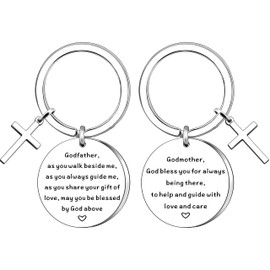 AMZQ Godparent Gifts from Godchild Godmother Keyring Godfather Keyring Baptism Christening Gift For Godmother Godfather First Communion Gift for Godmother Godfather