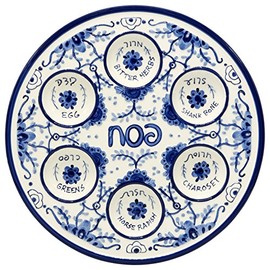 Passover Seder Plate for Pesach Food Ceramic 12" Blue & White Delft Look