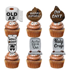 18pcs Glitter Poop Fly Toilet Dessert Cupcake Topper Pick for Funny You’re Old Theme Decor Supplies Men Women Happy Birthday Party Decoration