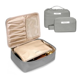 Makeup Bag Cosmetic Pouch, Ginsco 3 Pcs Make Up Bags Women Large Portable Travel Makeup Organizer Waterproof Toiletry Bag with Handle for Women Girls Gray