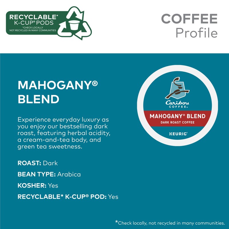Caribou Coffee Mahogany, Single-Serve Keurig K-Cup Pods, Dark Roast Coffee,