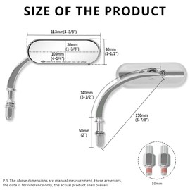 Chrome 8mm 10mm Motorcycle Oval Rearview Mirrors Compatible with Harley Road King Road Glide Softail Dyna Softail Sportster Touring Kawasaki Suzuki Chopper