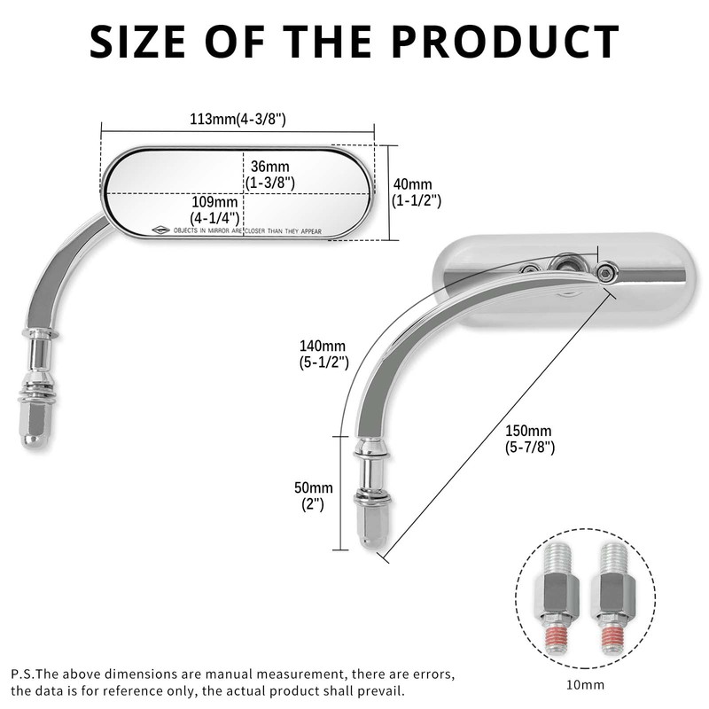 Chrome 8mm 10mm Motorcycle Oval Rearview Mirrors Compatible with Harley