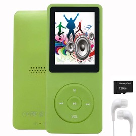 128GB MP3 Player with Bluetooth 5.2, Portable Green Music Player for Kids with Built-in HD Speaker, FM Radio, Voice Recorder, Earphones Included