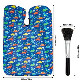 Gealaek Kids Haircut Cape and Neck Duster Brush Set with Dinosaur Pattern Kids Barber Cape 55x40 Inches for Boys & Girls Salon Cape Kit (Blue)