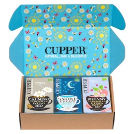 CUPPER Cofanetto Mix di Camomille Biologiche, Camomilla e Pesca, Snore&Peace e Camomilla Classica, Assortimento di Tisane con Filtri 100% Biodegradabili, Confezione da 60 bustine