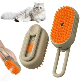 3-in-1 Cat Grooming Brush – Water Spray & Self-Cleaning Shedding Brush for Cats & Dogs – Pet Hair Removal & Massage Comb for Long & Short Hair (beige). (Beige)