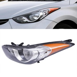 WsrrLun Halogen Headlight Assembly for Hyundai Elantra 2011 2012 2013 Left Driver Side Front Head Lamp Replacement Clear Lens Black Housing 92101-3Y000 HY2502161 (Left Driver Side)
