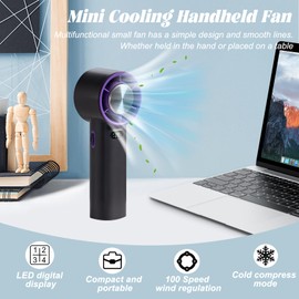 Befocus Portable Handheld Fan, 100 Speed Mini Cooling Desk Fan, Quiet Handheld Fan with Digital Display, USB Rechargeable Personal Table Fans for Indoor Office Travel, Holiday Birthday Gifts (black)