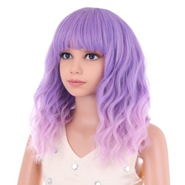 PATTNIUM PATTINUM Purple Wig Kids Child's Short Curly Wig Lavender Purple Wigs for Kids Light Purple Pink Wigs with Bangs Synthetic Hair