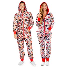 Tipsy Elves Christmas Onesies for Adults - Comfy Unisex Matching Holiday Jumpsuits with Convenient Pockets - Cozy Multicolor Meowy Christmas Christmas Jumpsuit Size Large