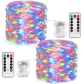 JMEXSUSS Paquete De 2 200 Luces Led De Hadas De 66 Pies, Funciona Con Pilas, Luces De Cadena Con Mando A Distancia, 8 Modos De Luces De Hadas De Navidad Para Dormitorio, Patio, Jardín, Cubierta, Fiest
