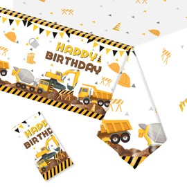 ParPix Digger Tablecloth, Children's Birthday Decoration, 137 x 274 cm, Construction Site Tablecloth, Plastic, Waterproof Digger Decoration, Children's Birthday Tablecloth, Birthday Table Decoration