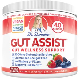 Doctor Danielle Gut Assist – Doctor Formulated Gut Lining & Digestive Support Powder for Bloating & Regularity | L-Glutamine, Arabinogalactan & Soothing Gut Nutrients, Berry Flavor