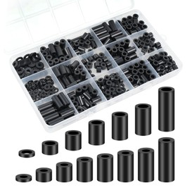 WEGOUP Spacers, Nylon Spacers, Plastic Spacers Washers Assortment Kit, 345 Pcs Electrical Outlet Screw Spacers, M3 M4 Black Round Spacers Unthreaded for Electrical Screws, Switch and Receptacle