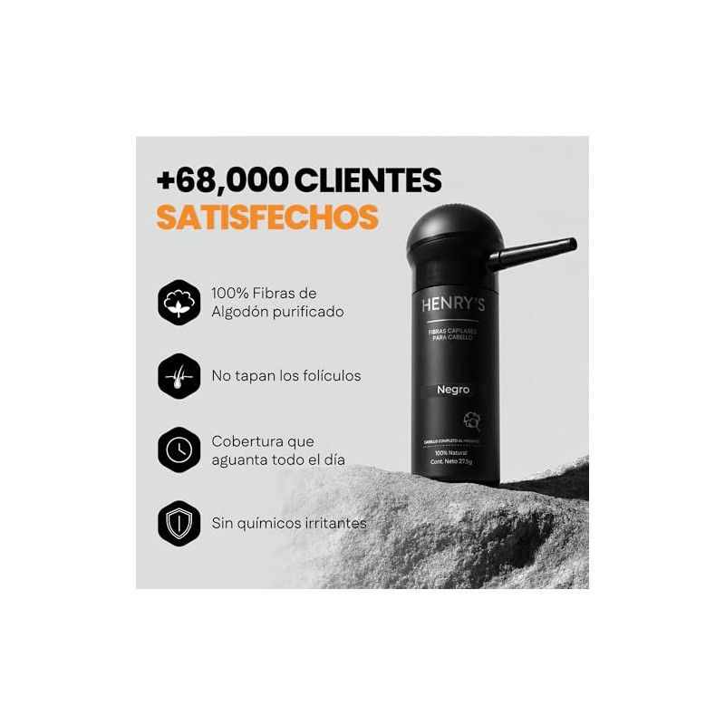 Henrys Kit Fibras Capilares Negro 27.5g con Aplicador, Disimula Áreas
