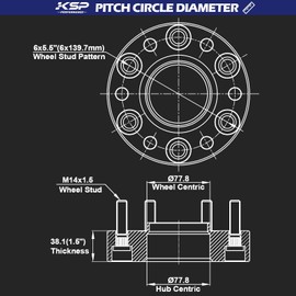 KSP 6X5.5 Wheel Spacers for Ram 1500 2019-2024,1.5"(38mm) Real Forged Hub Centric Tire Spacer with 77.8mm Hub Bore M14x1.5 Studs/Bolts fit for 6X139.7mm Dodge Ram 1500,Package of 4pcs Black